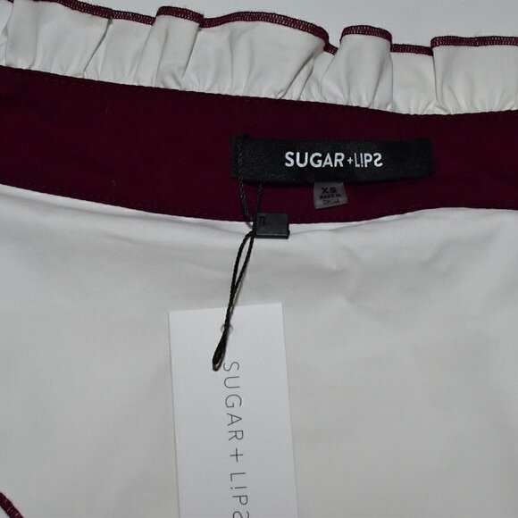 Sugar + Lips Amy Beaufort Linen Co. Off The Shoulder Top White Maroon Si… - Picture 4 of 12